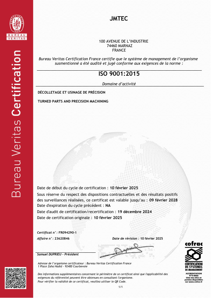 Certificat JMTEC ISO 9001:2015 — FR094290-1